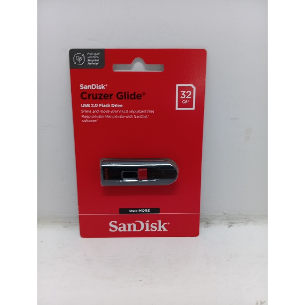 Sandisk Cruzer Glide. USB 2.0 FlSh Drive. 32 GB ( SDCZ60-032G-AW46) New. Sealed